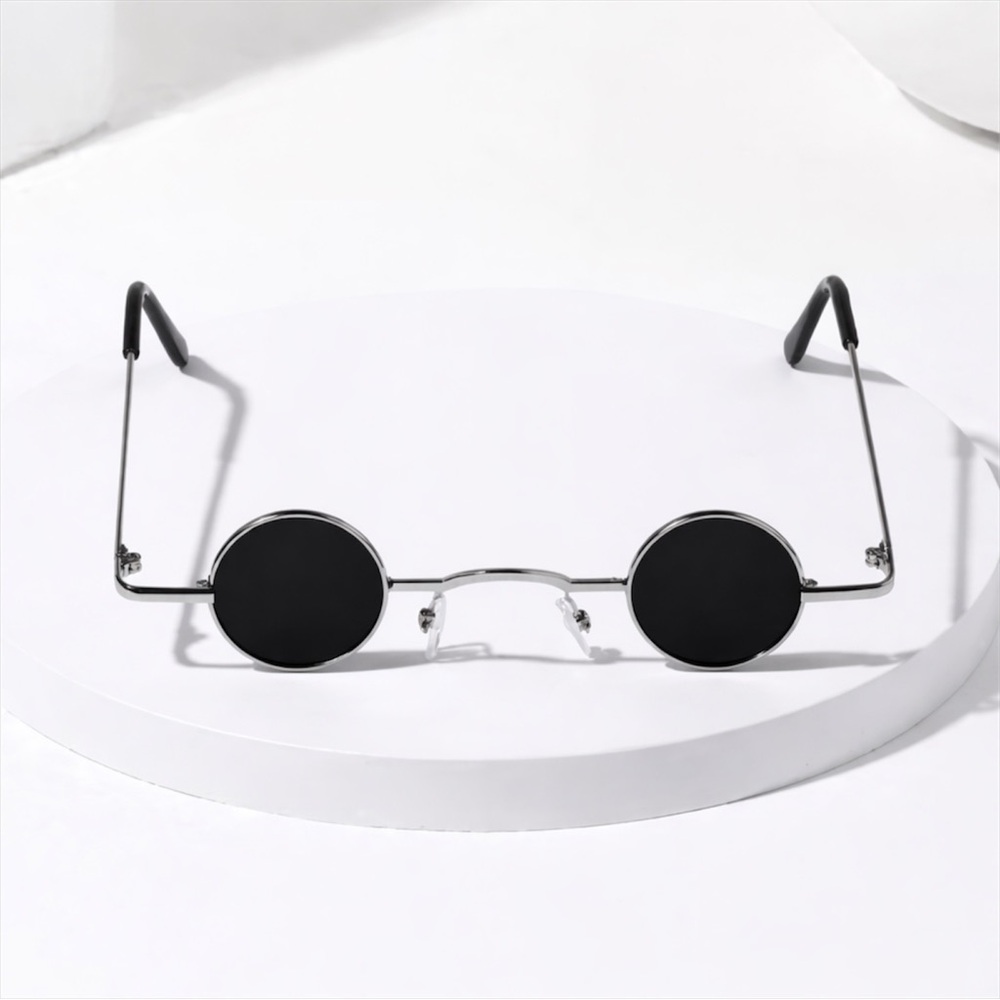 Vintage Small Round Sunglasses Metal Frame Black Lens Punk Retro UV400